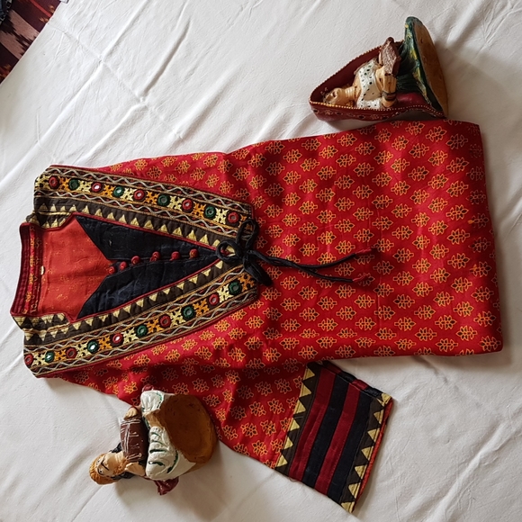 Original ajrakh Mashru Block printed with kuchh mirror work kurtis